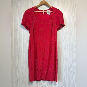 Carmen Marc Valvo Red Beaded Sheath Dress Size 14